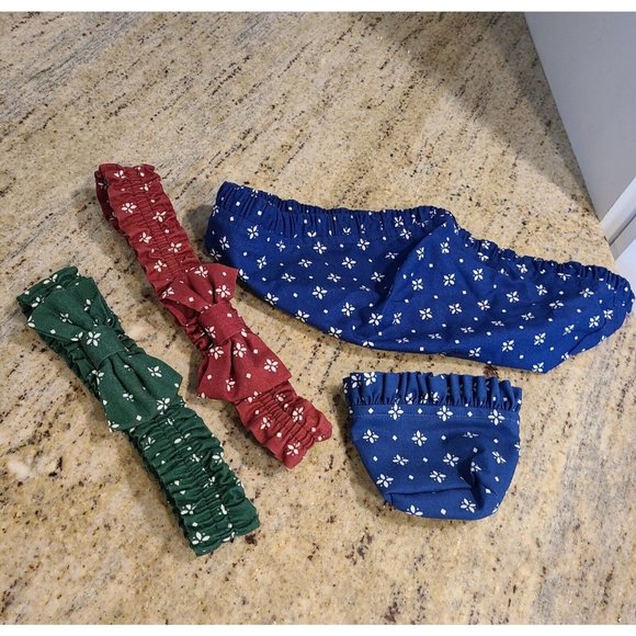 Lot of 4 Longaberger Heritage Fabric Garter Bows and Liners Red Blue Green - Picture 1 of 5